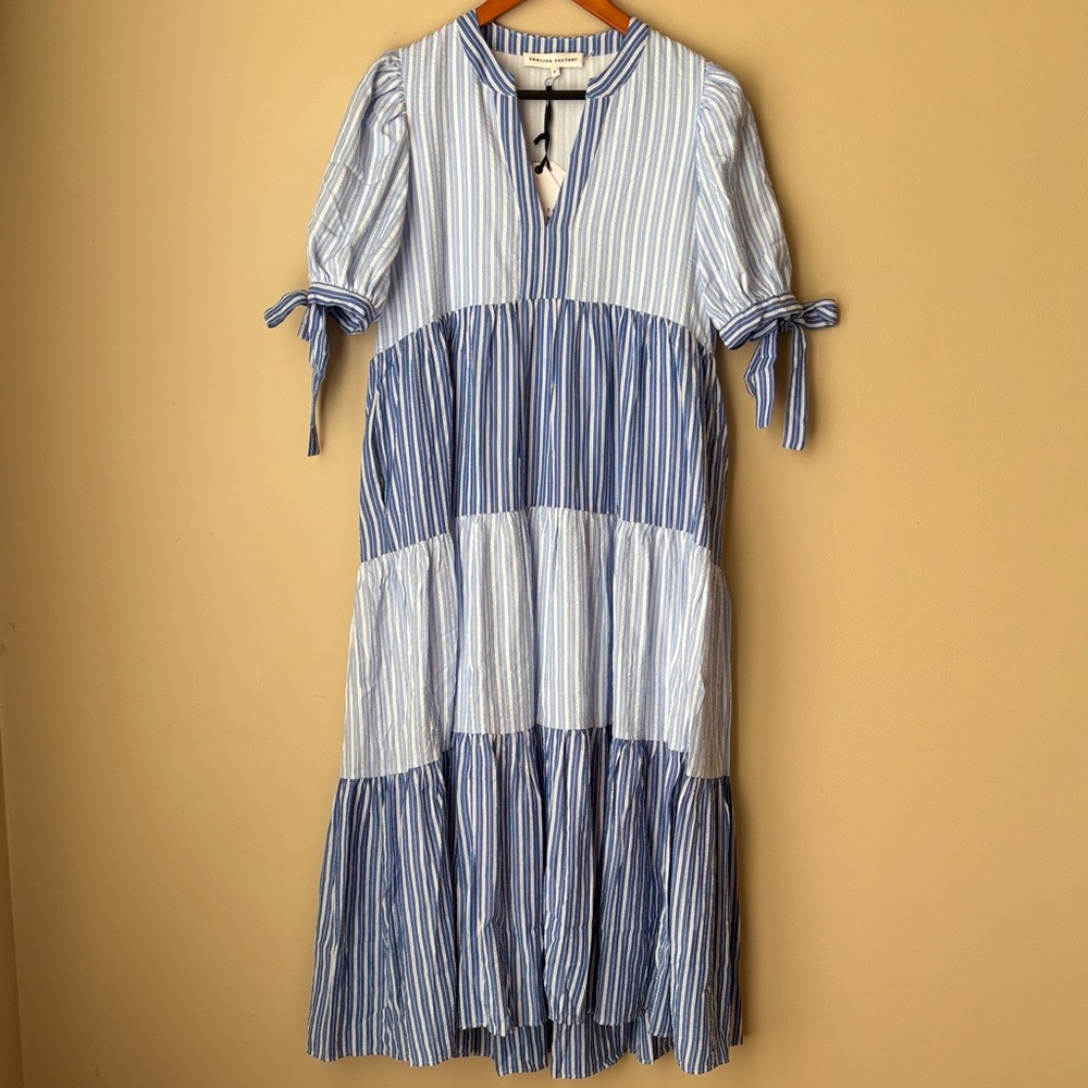 NWT English Factory Blue Striped Tiered Midi Dress Small - Picture 6 of 13